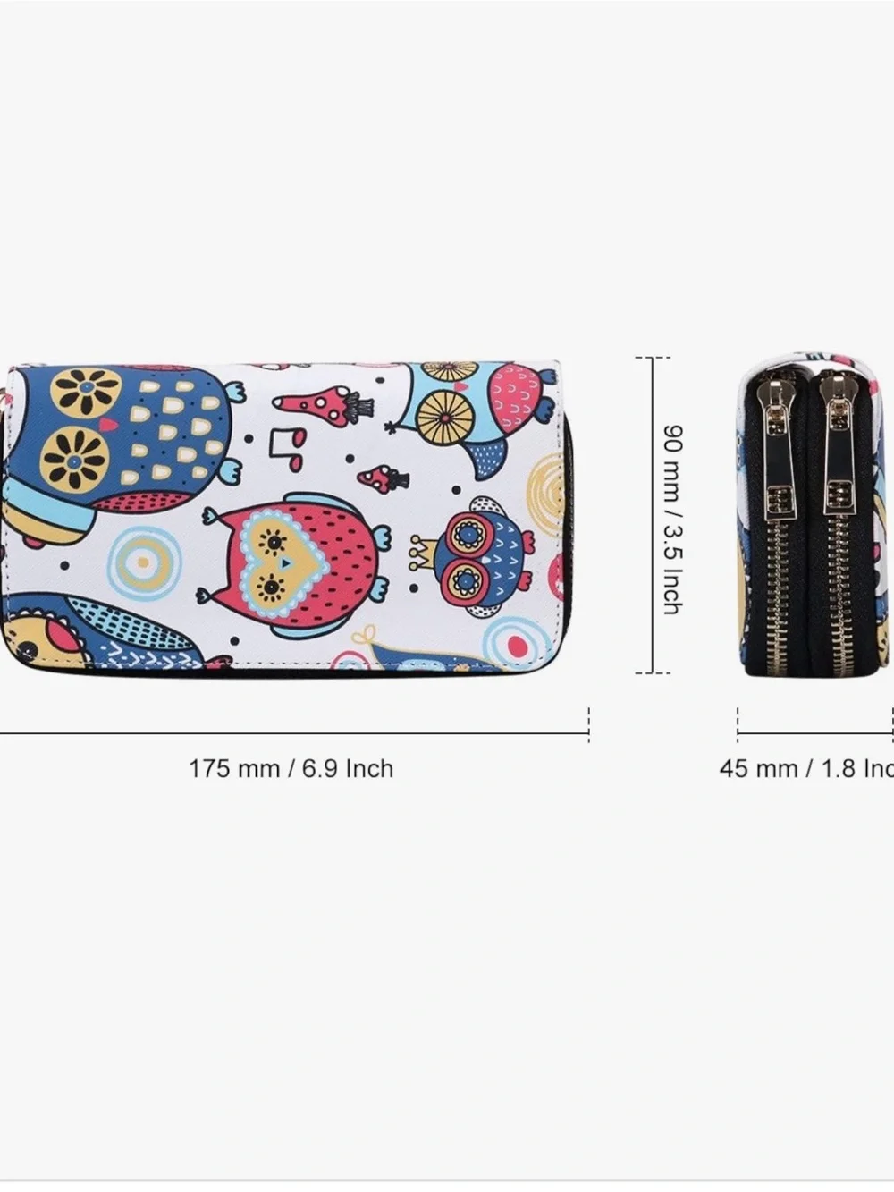 Women's Owl Print Zip Wallet Wristlet - Blue & White